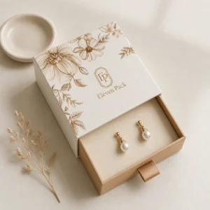 Floral drawer earring box on a minimal off-white table