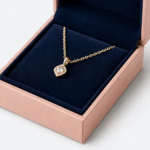 Custom Peach and Navy Cardboard Flip Top Necklace Box - fitted jewelry insert detail