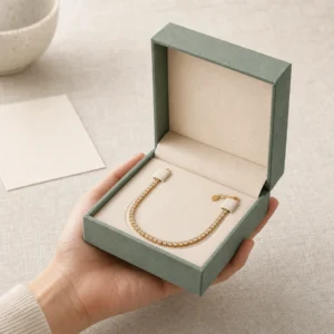 Custom Khaki Green Cardboard Bracelet Box - jewelry presentation scene Custom Khaki Green Cardboard Bracelet Box - jewelry presentation scene