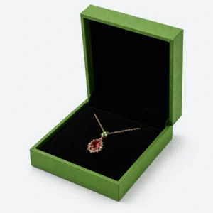 Custom Green Paper Hinged Necklace Box - open product presentation