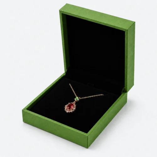 Custom Green Paper Hinged Necklace Box - open product presentation