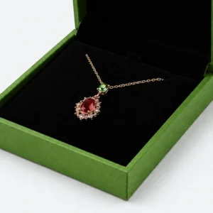 Custom Green Paper Hinged Necklace Box - fitted jewelry insert detail