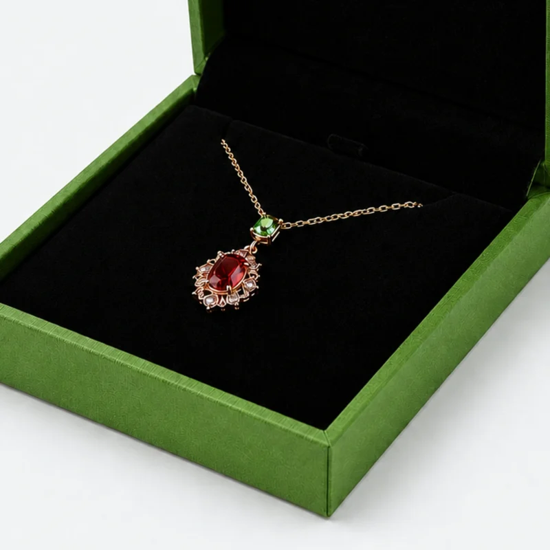 Custom Green Paper Hinged Necklace Box - fitted jewelry insert detail
