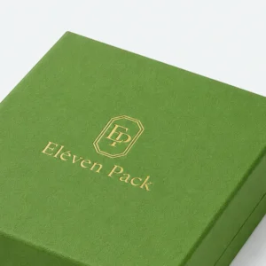 Custom Green Paper Hinged Necklace Box - logo finish detail