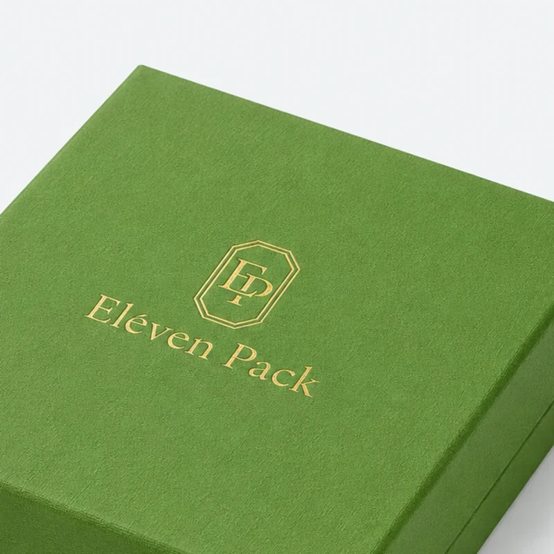Custom Green Paper Hinged Necklace Box - logo finish detail