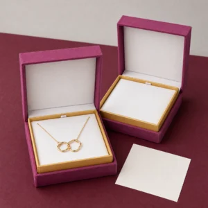 Custom Premium Magenta Cardboard Hinged Necklace Box - coordinated packaging set Custom Premium Magenta Cardboard Hinged Necklace Box - coordinated packaging set