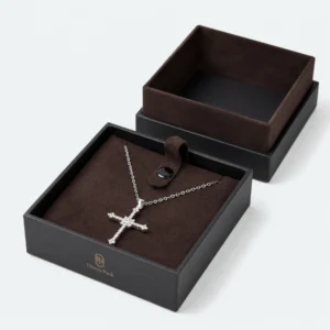 Custom Premium Brown Cardboard Lid and Base Necklace Box - open product presentation