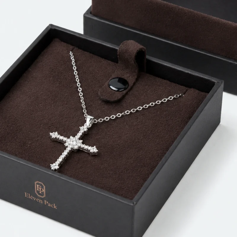 Custom Premium Brown Cardboard Lid and Base Necklace Box - fitted jewelry insert detail