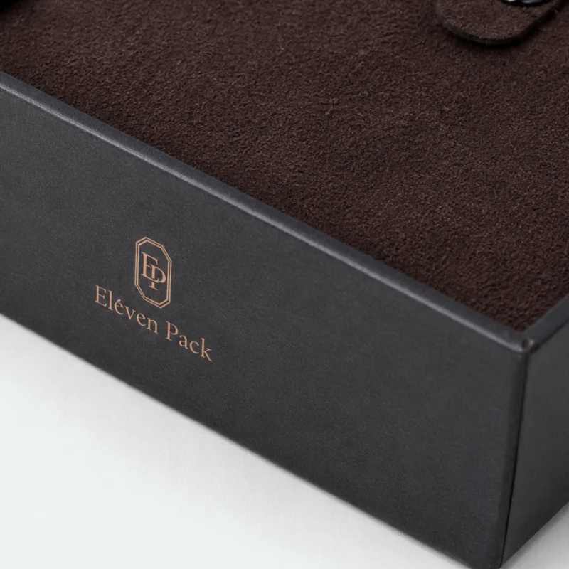 Custom Premium Brown Cardboard Lid and Base Necklace Box - logo finish detail