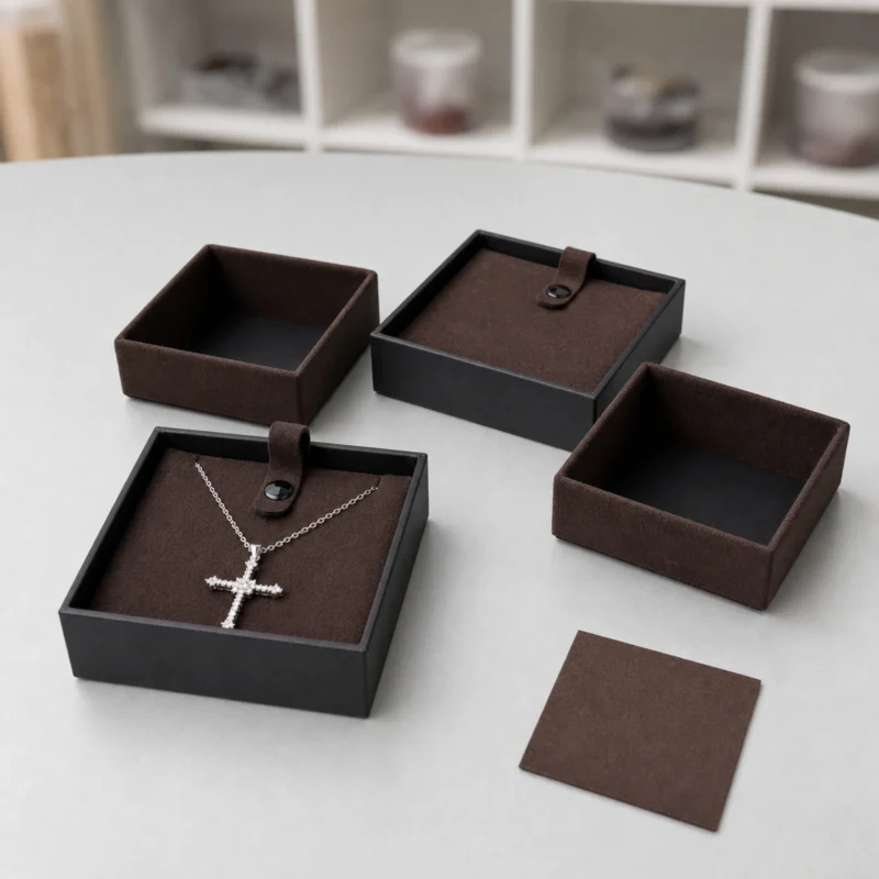 Custom Premium Brown Cardboard Lid and Base Necklace Box - coordinated packaging set