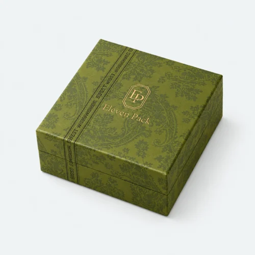 Custom Green Patterned Cardboard Hinged Jewelry Box - closed product view