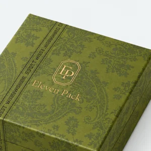 Custom Green Patterned Cardboard Hinged Jewelry Box - logo finish detail Custom Green Patterned Cardboard Hinged Jewelry Box - logo finish detail