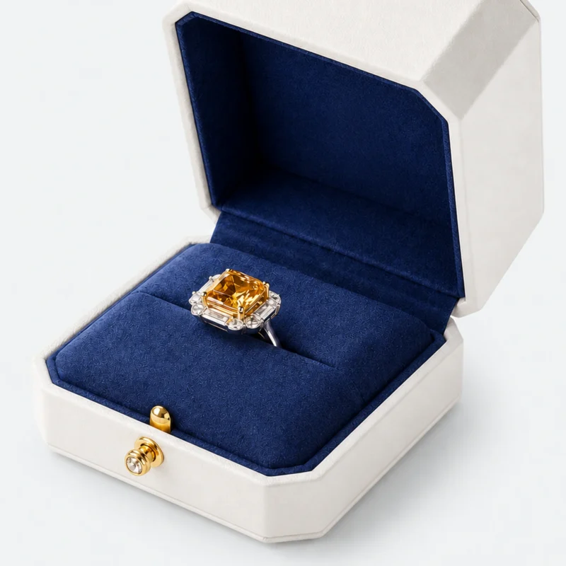 Close-up of navy velvet ring rolls and gemstone ring seating seam