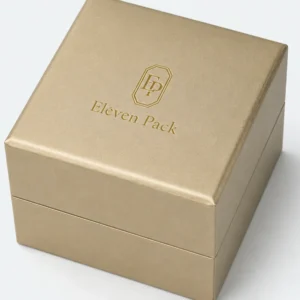 custom champagne gold pu leather ring box image 04 champagne gold finish JB-BM-05-P23 Close-up of champagne gold PU leather grain, wrapped lid edge and seam