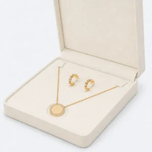 White jewelry set box insert showing necklace tabs and earring placement