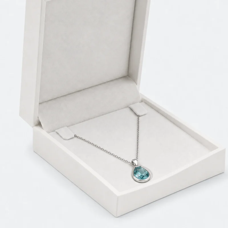 White necklace box insert showing two chain tabs and centered pendant support