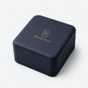 Navy Blue Genuine Leather Watch Box - Main Closed Closed navy blue genuine leather watch box in an angled product view