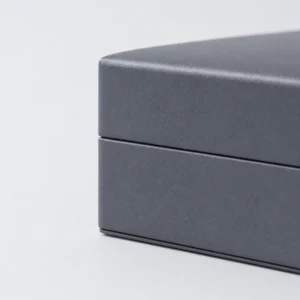 Blue Gray And Beige Genuine Leather Watch Box - Inner Lid Pocket Detail Blue gray and beige genuine leather watch box showing the inner lid pocket detail