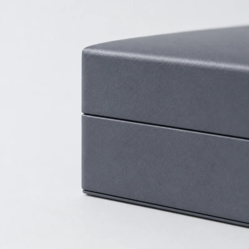 Blue Gray And Beige Genuine Leather Watch Box - Inner Lid Pocket Detail Blue gray and beige genuine leather watch box showing the inner lid pocket detail