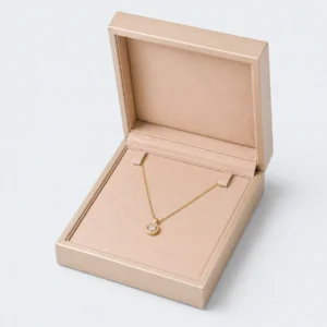 Champagne PU leather necklace box showing the necklace retention detail