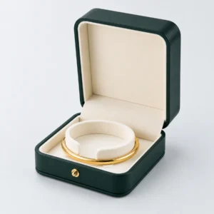 Dark green PU leather bangle box showing the bangle cushion detail
