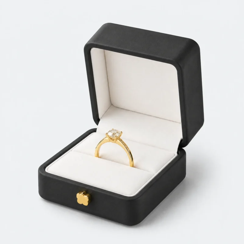 Black PU Leather Ring Box - Ring Slot Detail Black PU leather ring box showing the ring slot detail