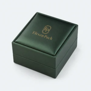 Dark Green PU Leather Earring Box - Main Closed Closed dark green PU leather earring box in an angled product view