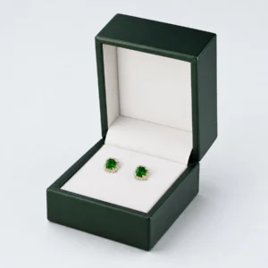 Dark Green PU Leather Earring Box - Earring Insert Detail Dark green PU leather earring box showing the earring insert detail
