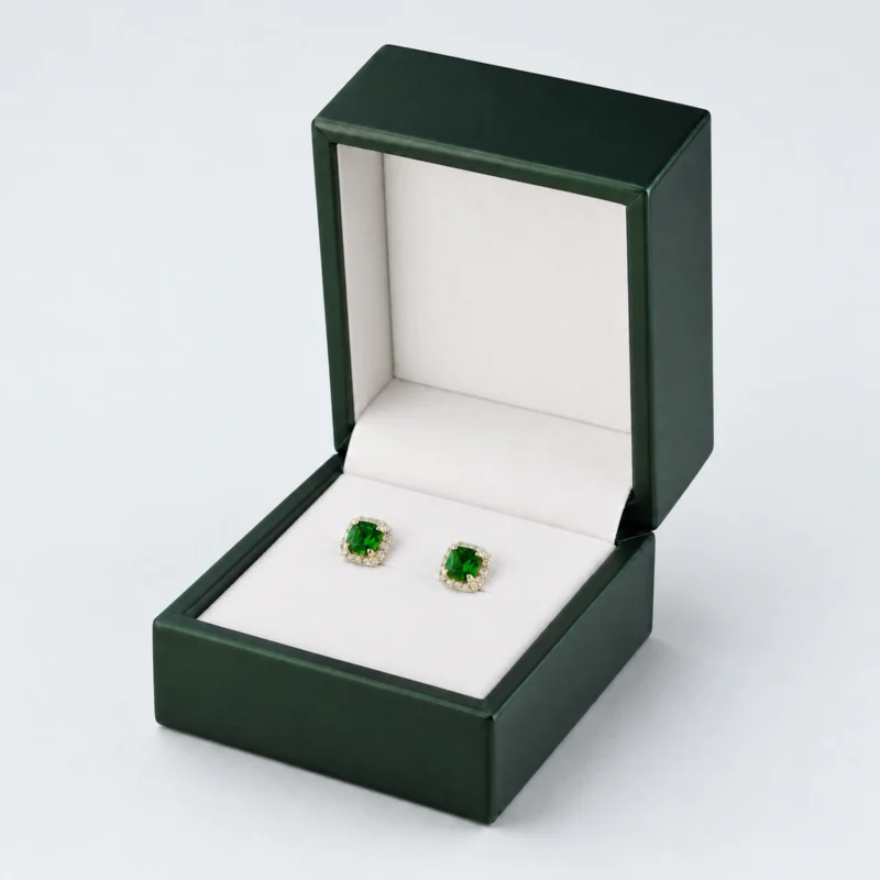 Dark Green PU Leather Earring Box - Earring Insert Detail Dark green PU leather earring box showing the earring insert detail
