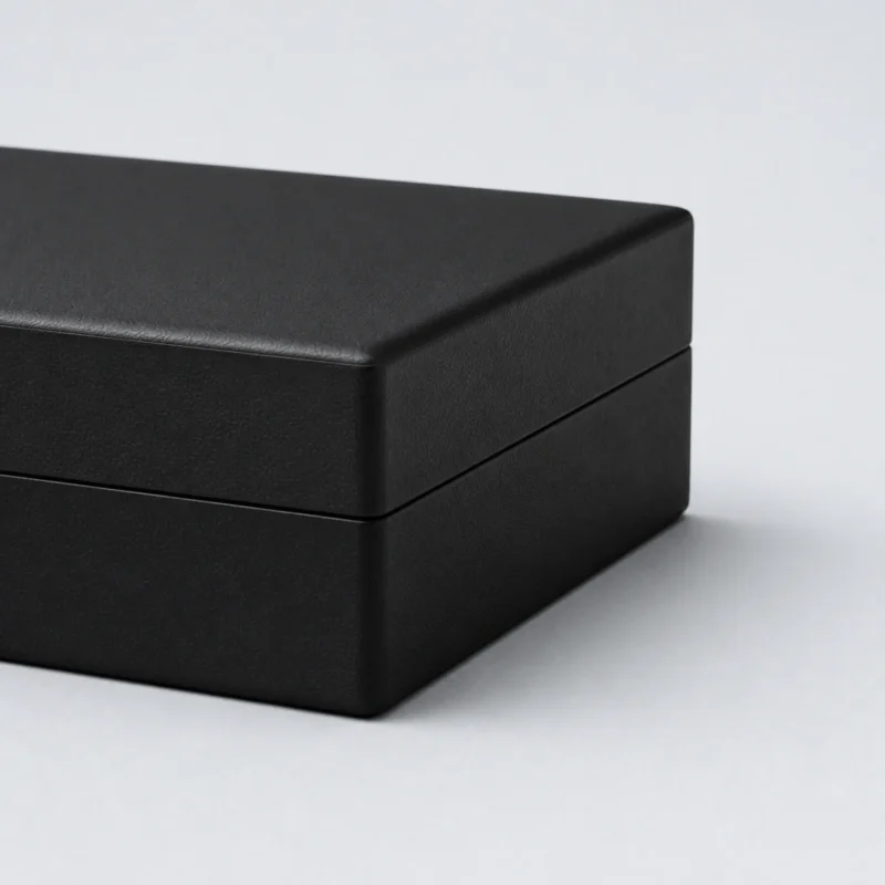 Black and white PU leather necklace box showing the lid edge detail